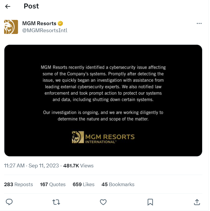 cyber attack on MGM resorts