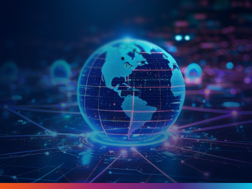 Mitratech blog banner for 'Immigration Case Reporting: Better Visibility With INSZoom Custom Reports,' featuring a digital globe over a connected data network