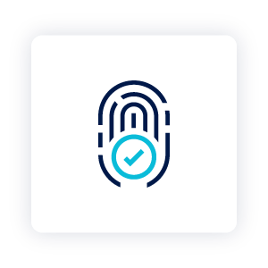Thumbprint with check mark icon representing an identity verification check.