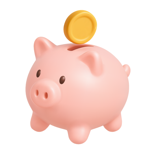 3D piggy bank rendering representing financial services
