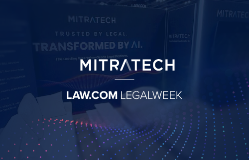 Mitratech team at Legalweek New York discussing AI-powered legal operations solutions