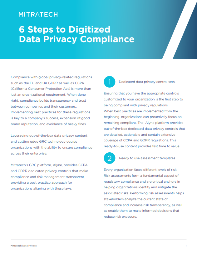 Mitratech - Six Steps to Digitized Data Privacy Compliance Landing pdf download image