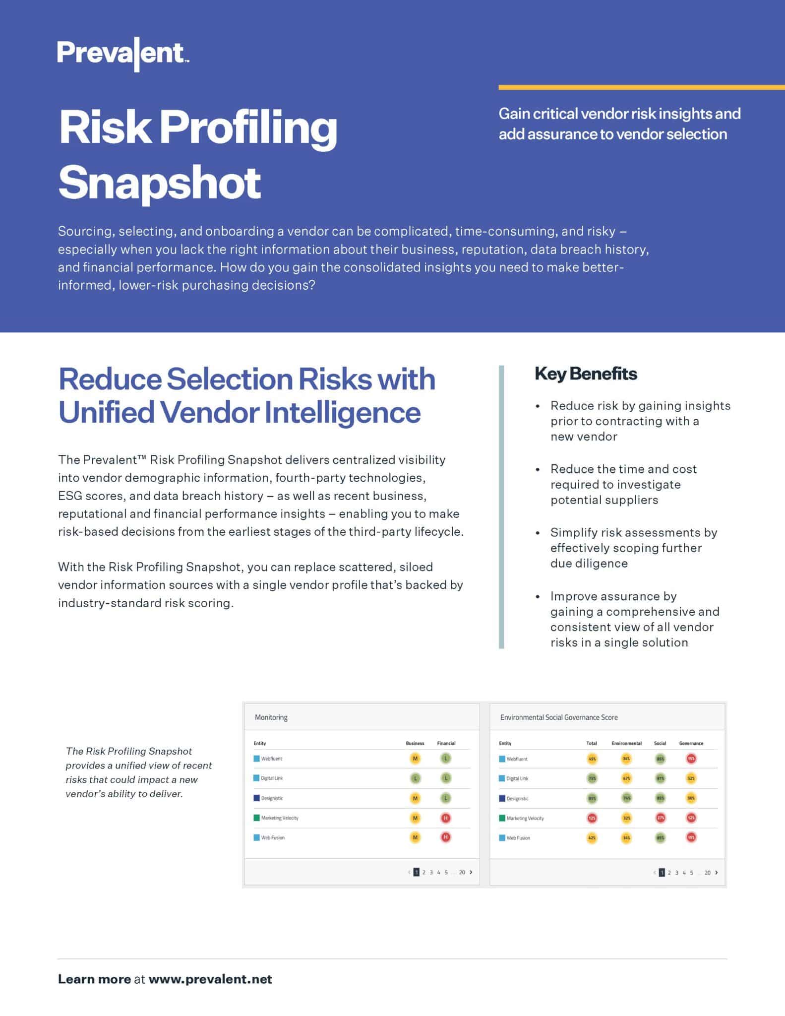 Ultimate Risk Profiling Flowchart Risk Profiling Snapshot Data Sheet | Prevalent