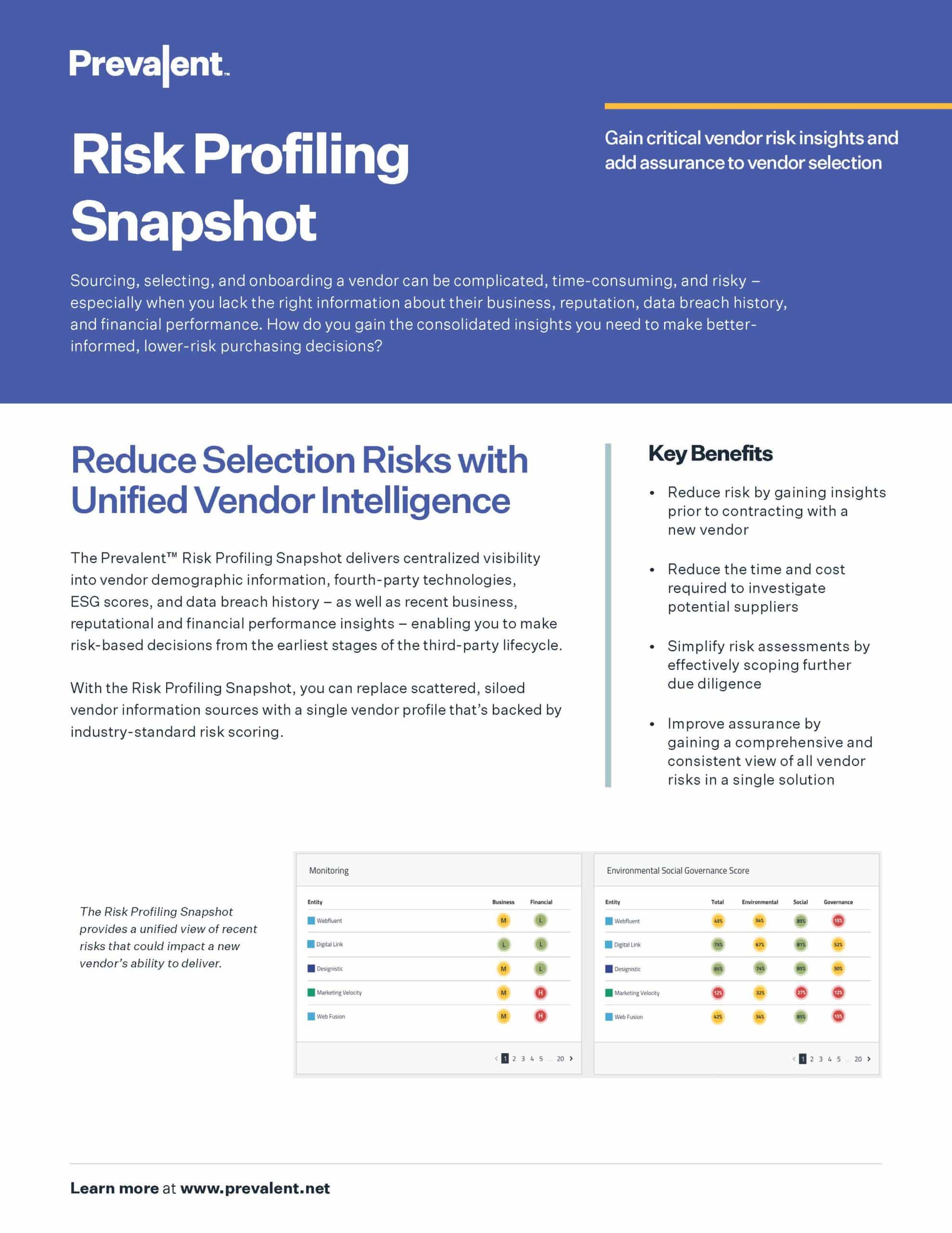 Risk Profiling Snapshot Data Sheet | Prevalent